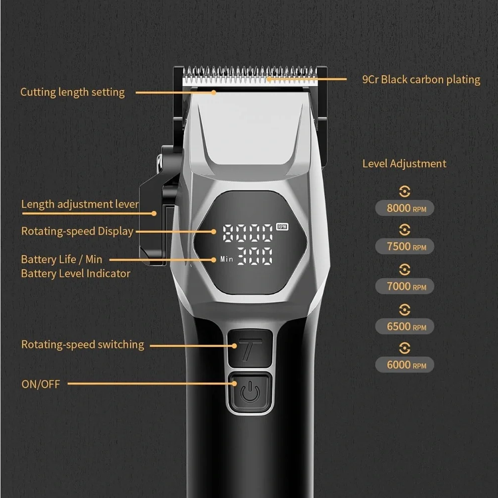 NEW! Professional Cordless Hair Clipper Set Charging Dock 8 Guards Salon Grade